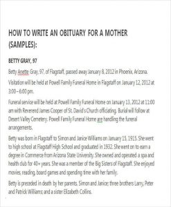 sample obituary for mother how to write obituary for mother