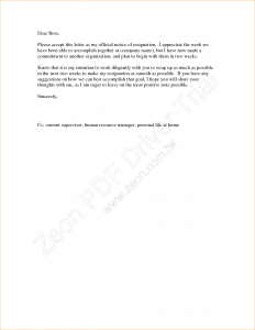 sample of business letter weeks notice letter sample