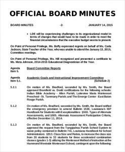 sample of minutes taken at a meeting official board minutes