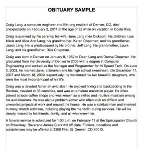 sample of obituary obituary samples word