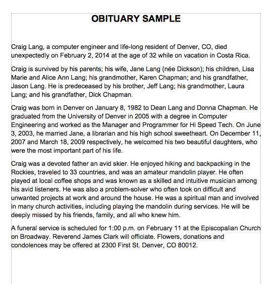sample of obituary