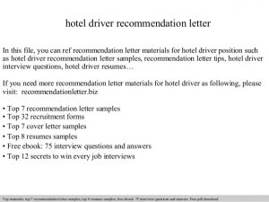 sample of recommendation letter hotel driver recommendation letter