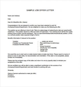 sample offer letter sample job offer letter pdf