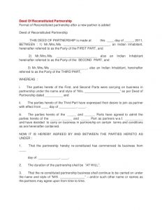 sample partnership agreement deed of reconstituted partnership