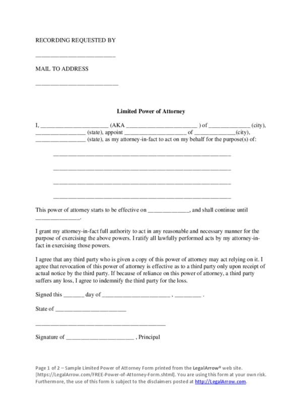 sample power of attorney form