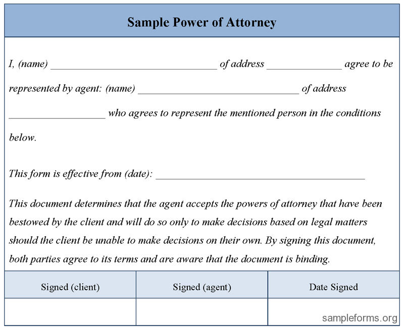 sample power of attorney form