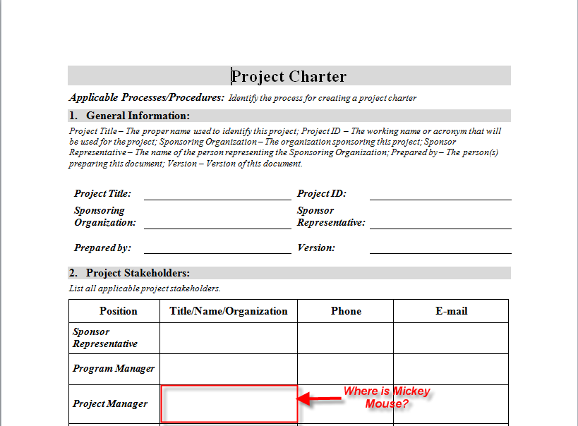sample project charter