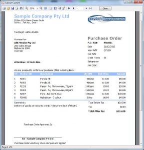 sample purchase order purchase order screen shot