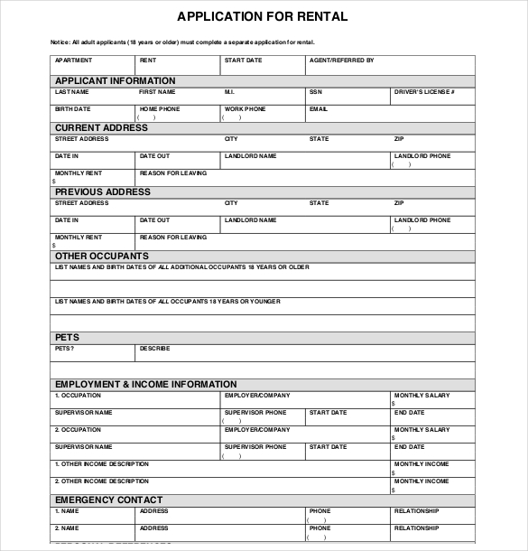 sample rental application