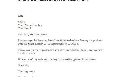 sample resignation email sample resignation letter format