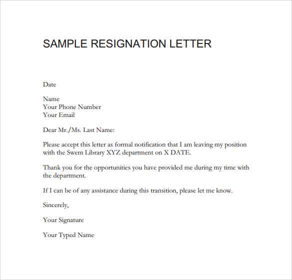sample resignation email