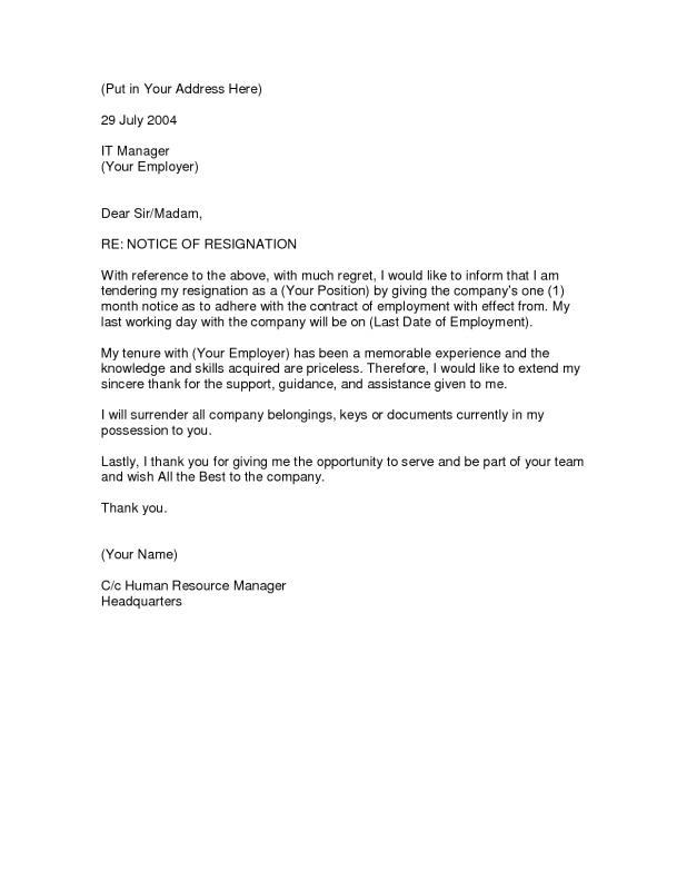 sample resignation letter template