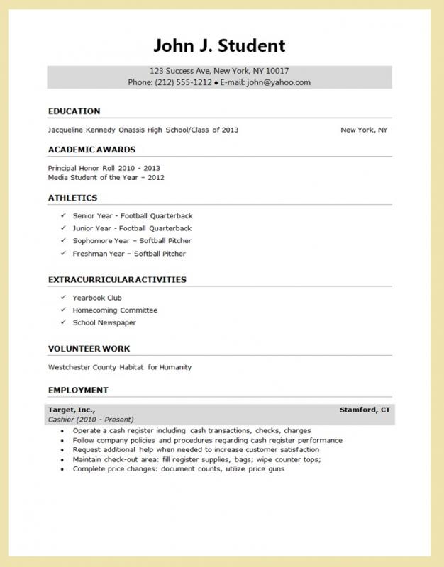 sample resume for college application
