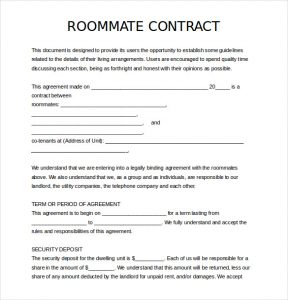 sample roommate agreement free download roommate agreement