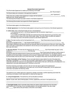 sample roommate agreement roommate agreement template