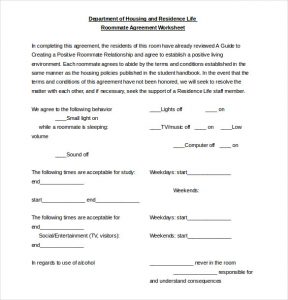 sample roommate agreement roommate agreement worksheet document