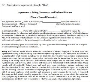 sample subcontractor agreement simple subcontractor agreement template