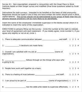 sample survey questionnaire employee satisfaction survey form