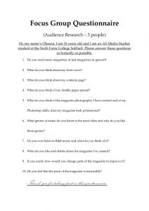 sample survey questionnaire focus group questionnaire