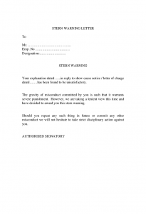 sample termination letter for cause stern warning letter