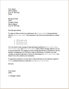 sample termination letter for poor performance trainee employee termination letter