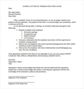 sample termination letter sample cause of job termination letter free pdf