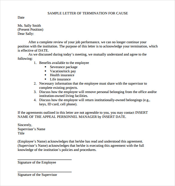 sample termination letter