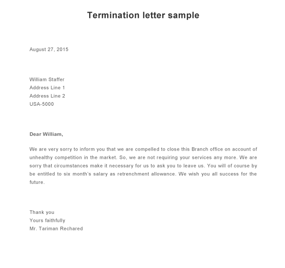 sample termination letter
