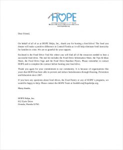 sample thank you letter for donation thank you letter for food donation