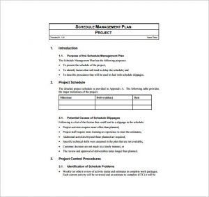 schedule management plan project schedule management plan free pdf template