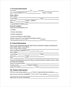 scholarship application form college scholarship application form