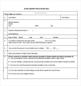 scholarship application template free downloadable scholarship application free download