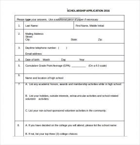 scholarship application template student scholarship application word document