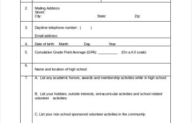 scholarship application template student scholarship application word document