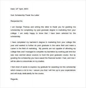 scholarship thank you letters example scholarship thank you letter