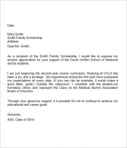 scholarship thank you letters sample medical school scholarship thank you letter
