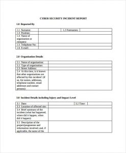 security incident report template cyber security incident report