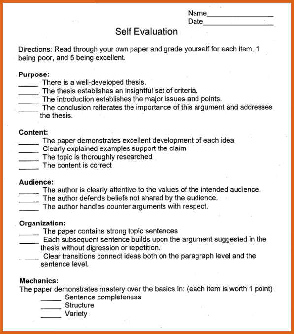 self evaluation examples