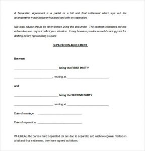 separation agreement template sample party separtion agreement template