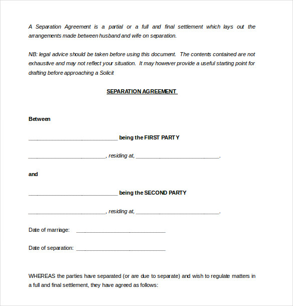 separation agreement template
