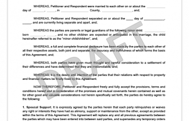 separation agreement template separation agreement form template