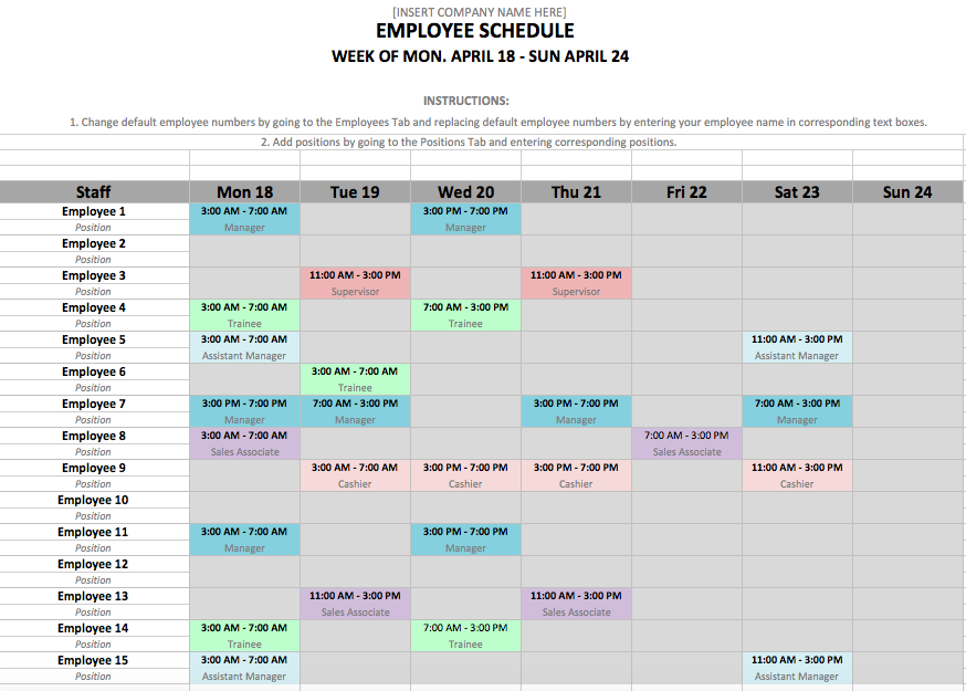 shift schedule template
