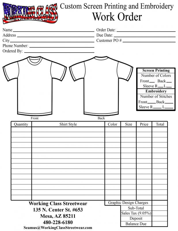 shirt order forms