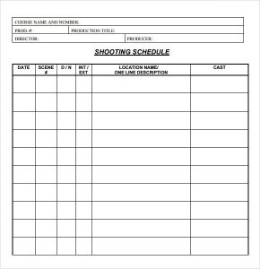 shooting schedule template shooting schedule template download