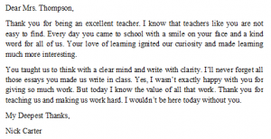 short thank you letter for teacher sample thank you letter for teacher