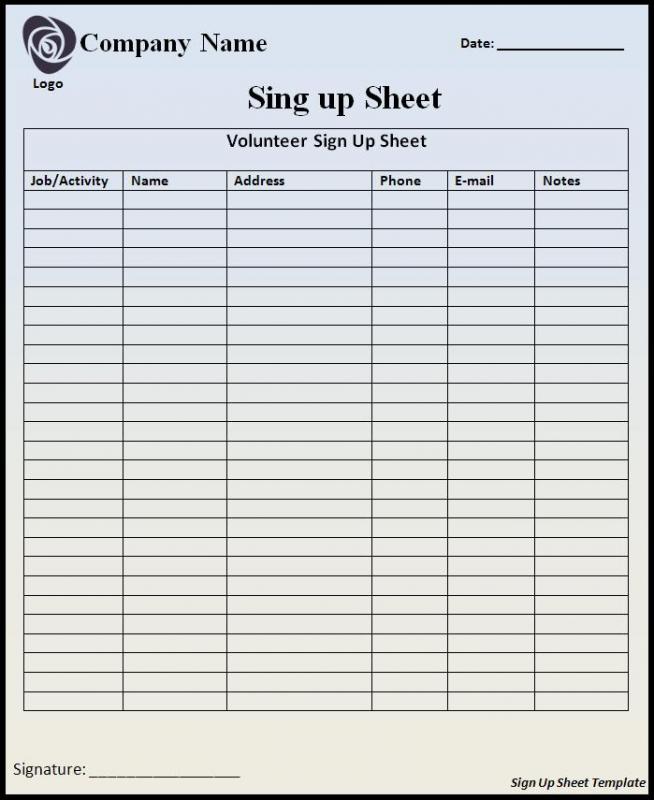 sign in sheets
