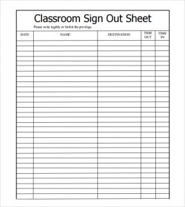 sign out sheet classroom sign out sheet template