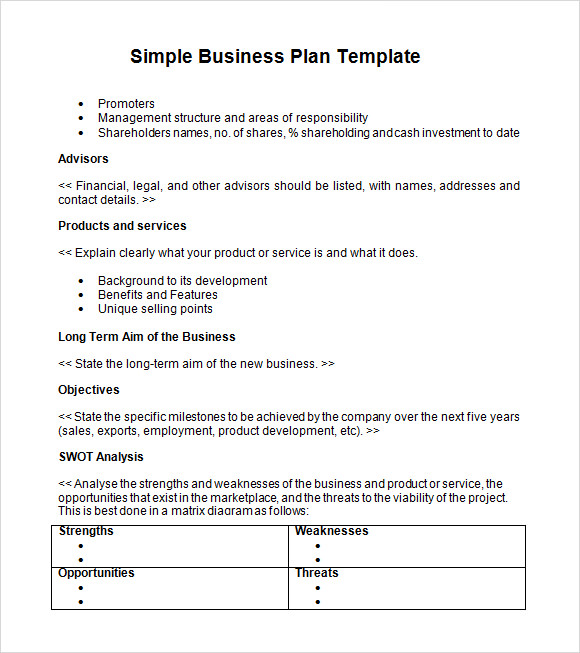 simple business plan template