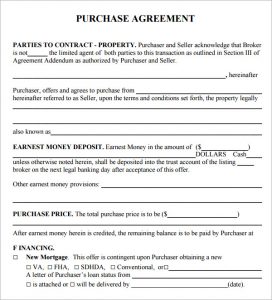 simple home purchase agreement sample purchase agreement