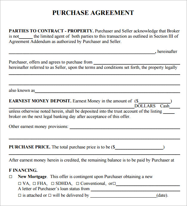 simple home purchase agreement